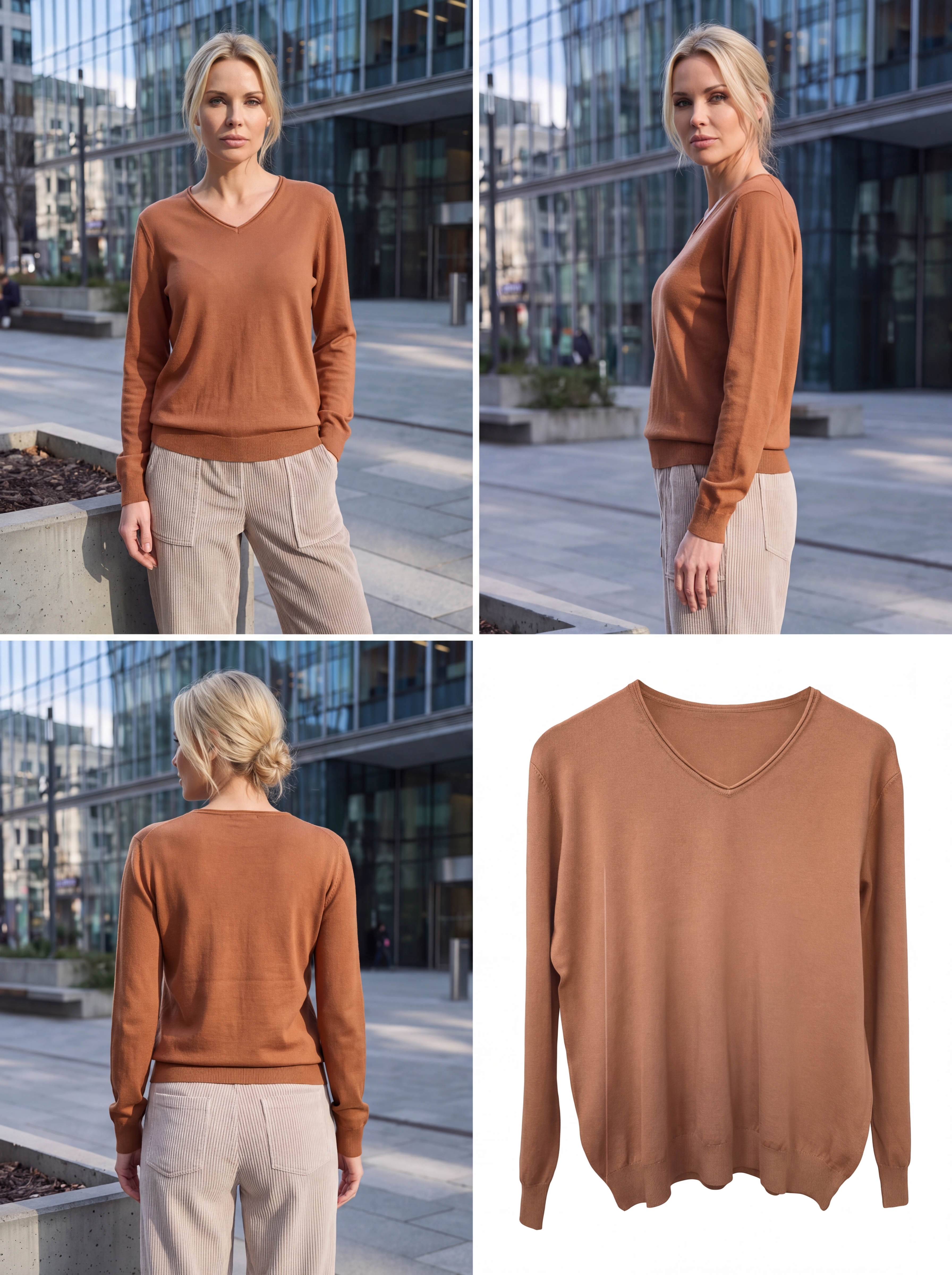 Dámsky pulóver s V-éčkovým výstrihom H.WINTER CINNAMON Škoricová s.WEAR 3